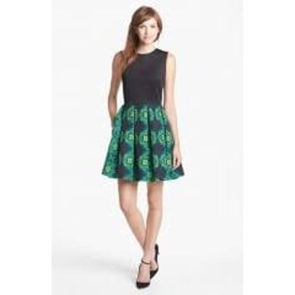 Just Taylor Black Green Fit & Flare Lined w/ Pockets Back Career Dress Size 10 - Picture 1 of 10